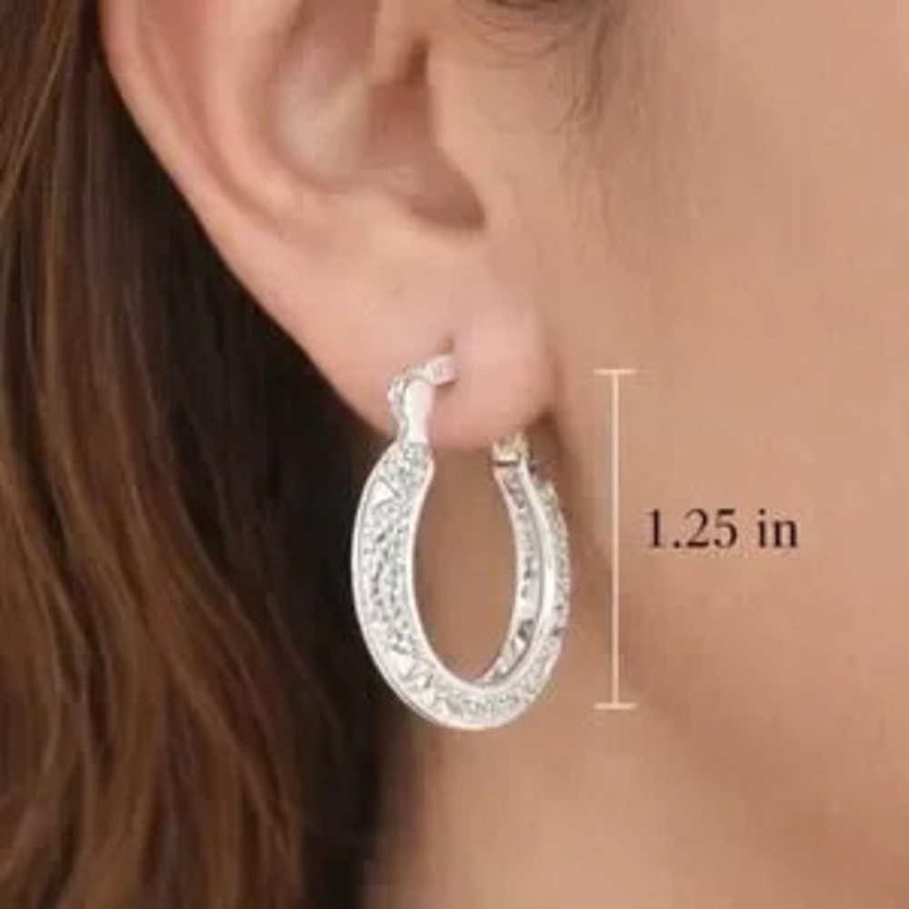 Silver Plated 925 Boho Etched Hoop Earrings 1.25 Lever Back Women's Gift